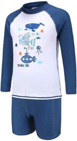 img 4 attached to 🩱 Kids Two Piece Sunsuits - Boys Long Sleeve Rash Guard Swimsuits Set with Swim Trunks
