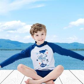 img 1 attached to 🩱 Kids Two Piece Sunsuits - Boys Long Sleeve Rash Guard Swimsuits Set with Swim Trunks