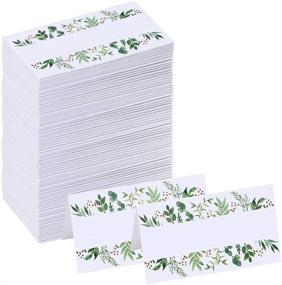 img 4 attached to 100-Pack Greenery Wedding Table Place Cards with Watercolor Floral Eucalyptus Design - Escort, Seating, Buffet & Christmas Dinner Folded Cards - Ideal for Parties, Birthdays