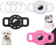 🐾 airtag holder for pet collar + 4 pcs protective film | apple air tag dog cat case | protective waterproof silicone small puppy (d black+white+luminouspink 3 pack) | enhanced seo logo