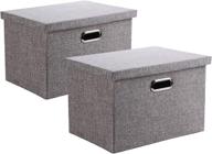 📦 versatile and stylish wintao storage bins with lids - 2pack linen fabric containers for organizing home, bedroom, closet, and office - gray, foldable cube baskets, 17.3x12.3x11.4in dimensions logo