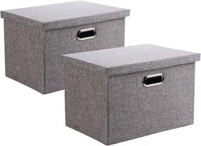 img 4 attached to 📦 Versatile and Stylish Wintao Storage Bins with Lids - 2Pack Linen Fabric Containers for Organizing Home, Bedroom, Closet, and Office - Gray, Foldable Cube Baskets, 17.3x12.3x11.4in Dimensions