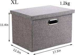 img 1 attached to 📦 Versatile and Stylish Wintao Storage Bins with Lids - 2Pack Linen Fabric Containers for Organizing Home, Bedroom, Closet, and Office - Gray, Foldable Cube Baskets, 17.3x12.3x11.4in Dimensions