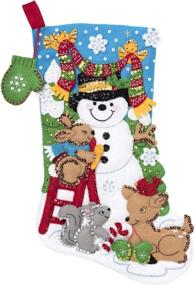img 4 attached to 🎄 Bucilla Felt Applique Christmas Stocking Kit: Building a Snowman, 18" - Create a Festive Snowman-themed Stocking!
