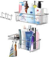 stainless steel shower caddy basket shelf with soap dish holder - 2 pack, wall mounted bathroom and kitchen storage organizer with hooks, no drilling required logo