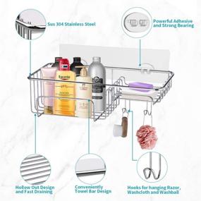 img 3 attached to Stainless Steel Shower Caddy Basket Shelf with Soap Dish Holder - 2 Pack, Wall Mounted Bathroom and Kitchen Storage Organizer with Hooks, No Drilling Required