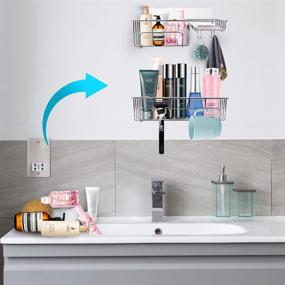 img 2 attached to Stainless Steel Shower Caddy Basket Shelf with Soap Dish Holder - 2 Pack, Wall Mounted Bathroom and Kitchen Storage Organizer with Hooks, No Drilling Required