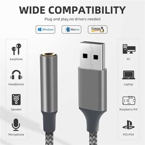 img 3 attached to 🎧 ARKTEK USB to Audio Jack Adapter - USB Sound Card Converter with 3.5mm Aux, Compatible with Headset, PC, Laptop, Mac, Switch, Beats, PS4 and More (Grey)