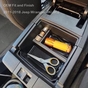 img 3 attached to 🚙 EDBETOS Center Console Organizer Tray for Jeep Wrangler JK/JKU Rubicon Sport Sahara Accessories - Armrest Storage Glove Box (Red Trim), 2011-2018