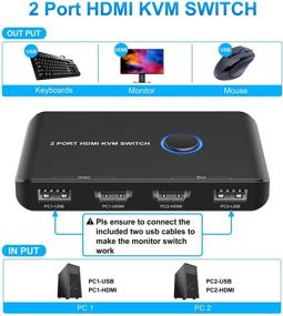 img 2 attached to ABLEWE KVM Switch HDMI 2 Port Box - Share 🔀 Keyboard, Mouse, Printer, and HD Monitor between 2 Computers, UHD 4K@60Hz Support
