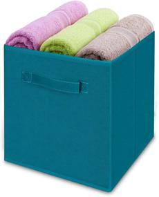img 3 attached to 🔵 MaidMAX Cloth Storage Bins: A Set of 6 Foldable Collapsible Fabric Cubes in Teal with Dual Handles for Easy Organization