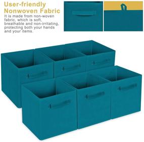 img 1 attached to 🔵 MaidMAX Cloth Storage Bins: A Set of 6 Foldable Collapsible Fabric Cubes in Teal with Dual Handles for Easy Organization