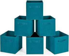 img 4 attached to 🔵 MaidMAX Cloth Storage Bins: A Set of 6 Foldable Collapsible Fabric Cubes in Teal with Dual Handles for Easy Organization