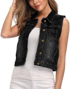 img 4 attached to 👚 Wudodo Women's Denim Jean Vest: Classic Cropped, Distressed, Spread Collar, Sleeveless Jean Jacket