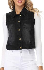 img 2 attached to 👚 Wudodo Women's Denim Jean Vest: Classic Cropped, Distressed, Spread Collar, Sleeveless Jean Jacket
