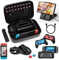 🎮 heystop nintendo switch case & accessories set - 12 in 1 carry case, playstand, joycon steering wheel, joycon grip, screen protector, thumb grips, case cover, charger cable logo