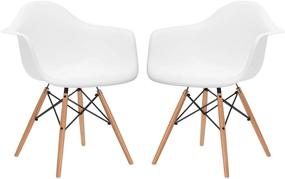 img 3 attached to White Mid-Century Modern Vortex Arm Side Chairs with Natural Wood 🪑 Legs for Kitchen, Living Room and Dining Room - Set of 2