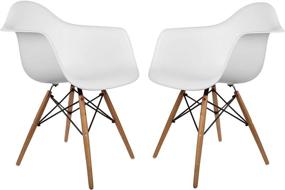 img 1 attached to White Mid-Century Modern Vortex Arm Side Chairs with Natural Wood 🪑 Legs for Kitchen, Living Room and Dining Room - Set of 2