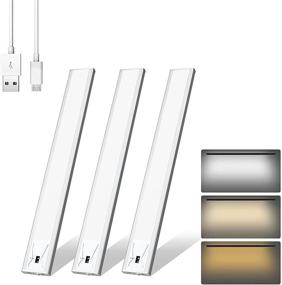 img 4 attached to Silver Dimmable Ralbay Closet Lights - Hand Wave Activated, USB Rechargeable Wireless Under Cabinet Lights, 11.8 Inch Counter Light for Stairs, Wardrobe, Kitchen, Hallway - 3 Pack