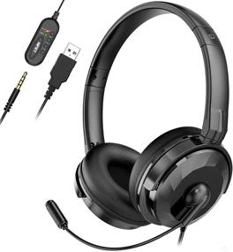 img 4 attached to 🎧 NPET CH10 USB Headset with Noise Cancelling Microphone & Audio Controls, 3.5mm Audio Jack Computer Headphones for PC, Tablet, Skype, Webinar, Cell Phone, All-Day Comfort Design