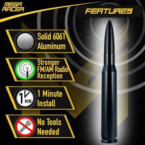 img 2 attached to 🚚 Mega Racer 50 Cal Bullet Antenna for Trucks - 5.5 Inch Universal AM/FM Radio, Durable 6061 Solid Aluminum Truck Antenna, Anti-Theft Design, Car Wash Safe, Black