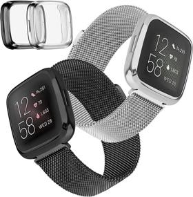 img 4 attached to 💪 Tobfit [2 Pack] Metal Bands Compatible with Fitbit Versa 2, with [2 x TPU Screen Protector Case] Full Coverage, Stainless Steel Adjustable Magnetic Bracelet Wristbands - Black & Silver, Large