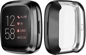 img 2 attached to 💪 Tobfit [2 Pack] Metal Bands Compatible with Fitbit Versa 2, with [2 x TPU Screen Protector Case] Full Coverage, Stainless Steel Adjustable Magnetic Bracelet Wristbands - Black & Silver, Large