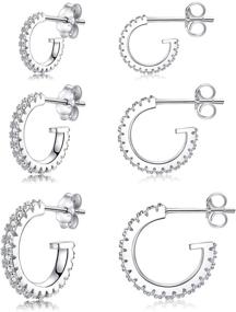 img 4 attached to Stylish Silver Hoop Earrings: 14k White Gold Small Open Hoops with Cubic Zirconia for Women and Girls