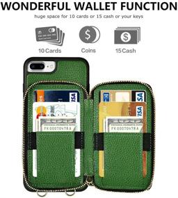 img 1 attached to 📱 Premium Dark Green Leather iPhone 8 Plus Wallet Case with Crossbody Chain & Wristlet Strap - ZVE Protective Zipper Case for Apple iPhone 7 Plus/8 Plus, 5.5 inch