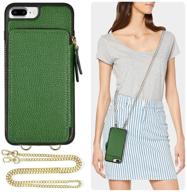 📱 premium dark green leather iphone 8 plus wallet case with crossbody chain & wristlet strap - zve protective zipper case for apple iphone 7 plus/8 plus, 5.5 inch logo