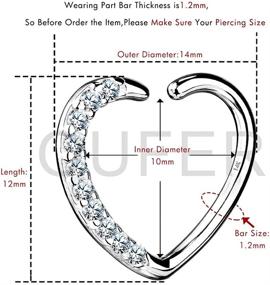 img 2 attached to 💎 14K Solid White Gold Heart-Shaped Daith Earrings: Stylish Right Closure Cartilage Piercing Jewelry