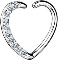 💎 14k solid white gold heart-shaped daith earrings: stylish right closure cartilage piercing jewelry logo