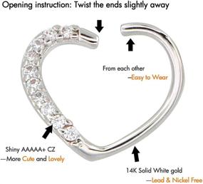 img 1 attached to 💎 14K Solid White Gold Heart-Shaped Daith Earrings: Stylish Right Closure Cartilage Piercing Jewelry