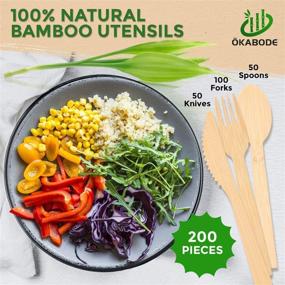 img 3 attached to 🌿 ÖKABODE 200-Pack Disposable Bamboo Utensils - 100% Bamboo Cutlery, Eco-Friendly Compostable & Biodegradable - Includes 100 Bamboo Forks, 50 Knives, and 50 Spoons (NOT Wooden Cutlery)