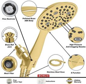 img 1 attached to 🚿 ShowerMaxx Elite Series Handheld Rainfall Shower Head - 6 Spray Settings, 6 inches, Stainless Steel Hose, Polished Brass/Gold Finish