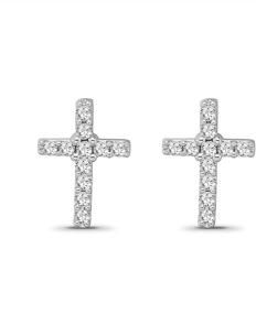 img 4 attached to 💎 Sparkling 10K White Gold Diamond Cross Stud Earrings with 1/4 cttw, I-J Color, I2-I3 Clarity