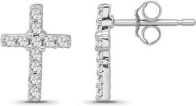 img 2 attached to 💎 Sparkling 10K White Gold Diamond Cross Stud Earrings with 1/4 cttw, I-J Color, I2-I3 Clarity