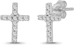 img 3 attached to 💎 Sparkling 10K White Gold Diamond Cross Stud Earrings with 1/4 cttw, I-J Color, I2-I3 Clarity