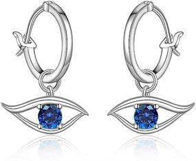 img 4 attached to Stylish Small Dangle Drop Protection Earrings: Evil Eye Huggie Hoops S925 for Women - Hypoallergenic and Cute Jewelry Gift for Sensitive Ears