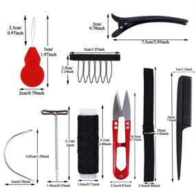 img 2 attached to Набор для создания париков с накладными волосами и аксессуарами - Профессиональные и начинающие инструменты для самостоятельного создания париков, включая 5 регулируемых эластичных лент и 2 растягивающихся парика - черного цвета
