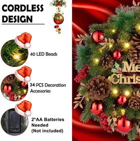 img 1 attached to Ilikable Christmas Wreath - 40 LED 16 Inch Xmas Wreath with Mixed Decorations - Artificial Holiday Decoration for Home Front Door Window Decor, Battery Operated - Indoor/Outdoor Use