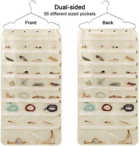 img 3 attached to 👜 SPIKG 56-Pocket Dual-Sided Jewelry Hanging Organizer Oxford Storage Bag with Zipper Hanger in Beige