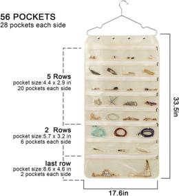 img 2 attached to 👜 SPIKG 56-Pocket Dual-Sided Jewelry Hanging Organizer Oxford Storage Bag with Zipper Hanger in Beige