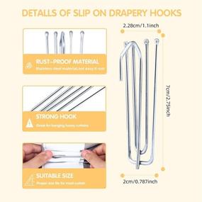 img 2 attached to 60-Piece Stainless Steel Pleat Hooks Set for Pleated Drapes - Drapery Hook and Pin - Pinch Pleat Hook Clips with 4 Prongs - Traverse Pleater 4 End Curtain Hangers for Window, Door, Bathroom Curtain