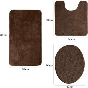 img 3 attached to 🛁 Brown Shaggy Soft Non-Slip Bathroom Rug Set - 3 Piece Bath Mats, Solid Color Rectangular Floor Mat, U-Shaped Area Rug, and Toilet Lid Cover