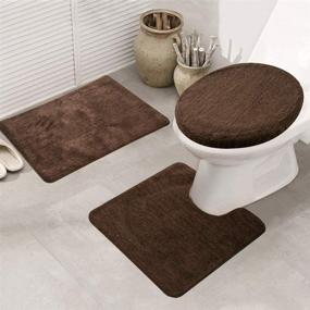 img 2 attached to 🛁 Brown Shaggy Soft Non-Slip Bathroom Rug Set - 3 Piece Bath Mats, Solid Color Rectangular Floor Mat, U-Shaped Area Rug, and Toilet Lid Cover