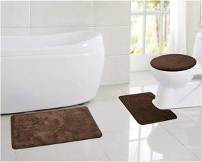 img 1 attached to 🛁 Brown Shaggy Soft Non-Slip Bathroom Rug Set - 3 Piece Bath Mats, Solid Color Rectangular Floor Mat, U-Shaped Area Rug, and Toilet Lid Cover