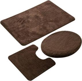 img 4 attached to 🛁 Brown Shaggy Soft Non-Slip Bathroom Rug Set - 3 Piece Bath Mats, Solid Color Rectangular Floor Mat, U-Shaped Area Rug, and Toilet Lid Cover