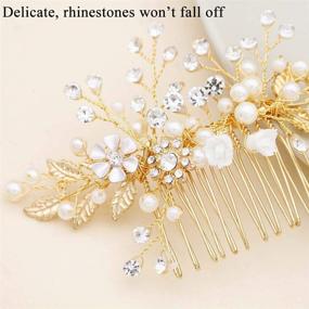 img 3 attached to 💍 Bendable Gold Bridal Hair Comb - Sparkling Pearl Crystal Hair Accessory for Women, Perfect for Weddings