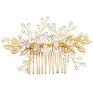 💍 bendable gold bridal hair comb - sparkling pearl crystal hair accessory for women, perfect for weddings logo